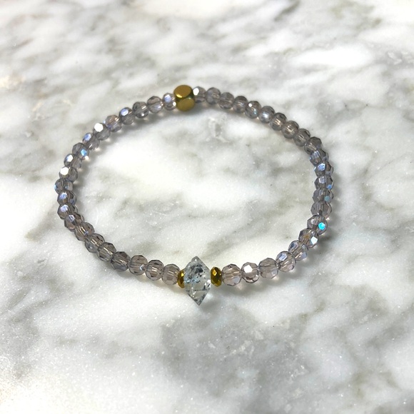 Purple/grey Swarovski crystal with Herkimer diamond bracelet in size 7” - Picture 1 of 5